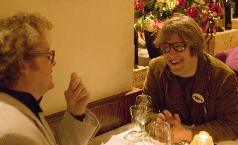 Sean Nelson and John Roderick talking about the life and times of Harvey Danger and the Long Winters at Morton's Steak House. Photo: Brian Teutsch