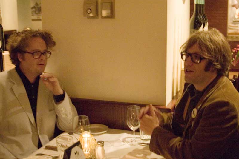 Sean Nelson and John Roderick talking about the life and times of Harvey Danger and the Long Winters at Morton's Steak House. Photo: Brian Teutsch