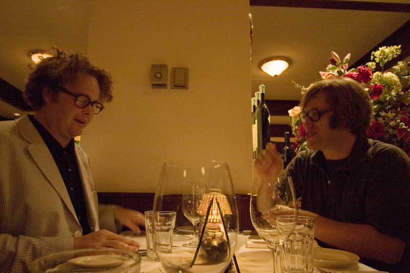 Sean Nelson and John Roderick talking about the life and times of Harvey Danger and the Long Winters at Morton's Steak House. Photo: Brian Teutsch