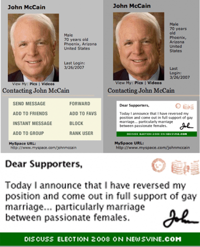 John McCain MySpace hacked