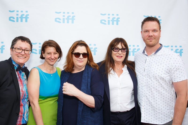 SIFF's Beth Barrett and Sarah Wilke with Theresa Rebeck, Anjelica Huston, and Jim Parrack