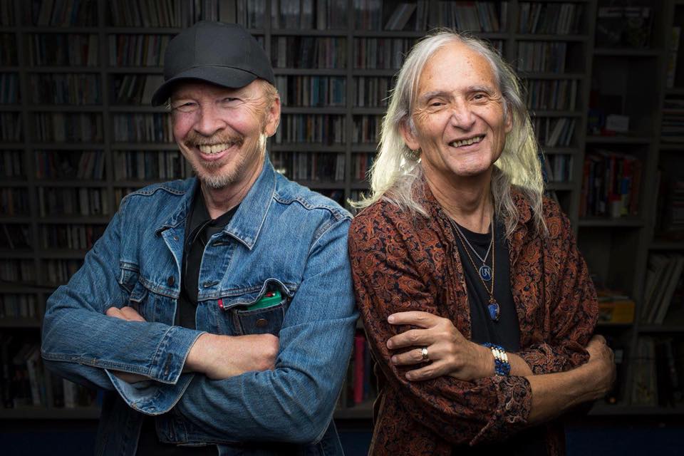 Dave Alvin & Jimmie Dale Gilmore, being chummy. Photo from Jimmie's facebook page.