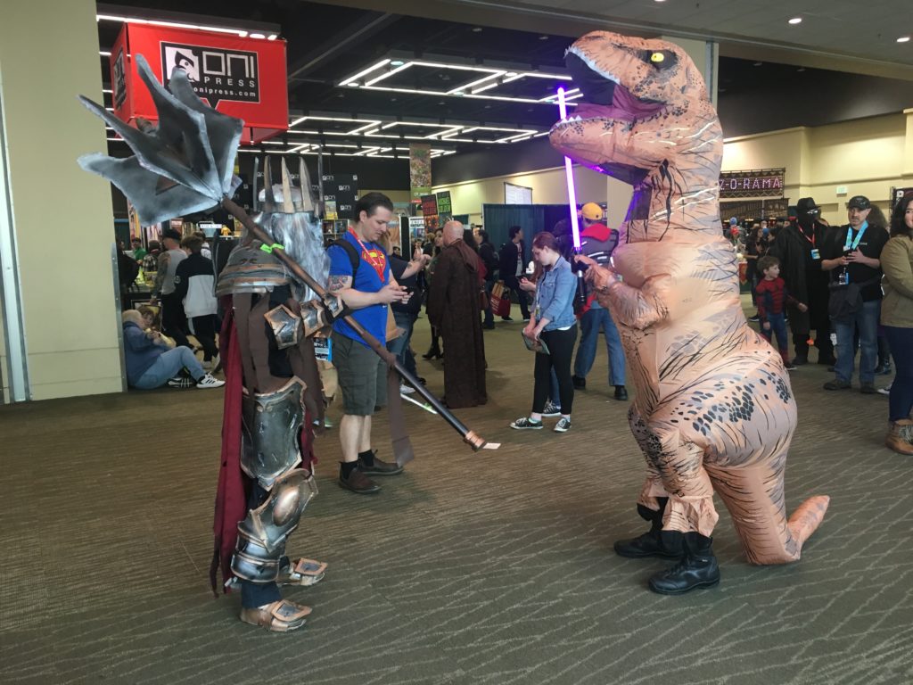 Emerald City Comicon cosplay Lord of the Rings vs Dinosaur
