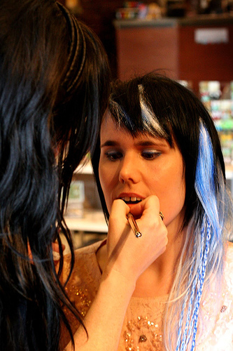 Liz gets makeup from Christine. Photo by Sarah Joann Murphy.